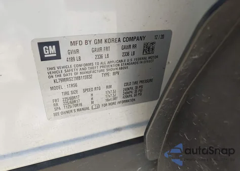 2021 Chevrolet Trailblazer Fwd Ls from USA, damaged, VIN KL79MMS27MB115932